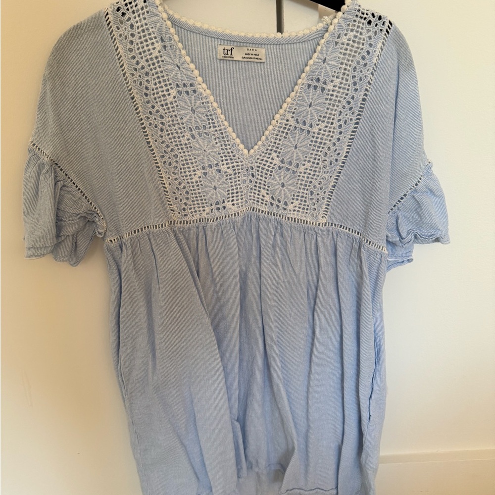 Zara Light Blue Crochet V-Neck Coverup